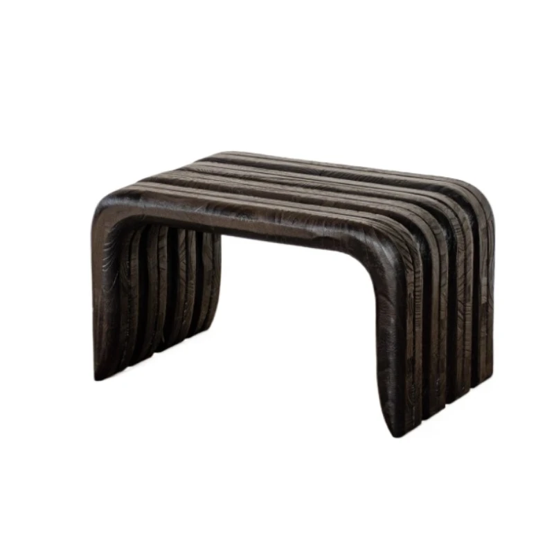 Solid Wood Wabi-Sabi Stool Vintage Entryway Bench Multi-Functional Low-Height Seat for Tea Ceremony & Zen Garden Decor