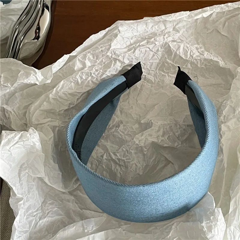 Modisches, individuelles, blauem Denim-Optik gestreiftes, breites Stoff-Haarband, koreanische Version, neues Street-Style-Haarband mit Druckknöpfen, Haarband zum Gesichtwaschen – Detail 7