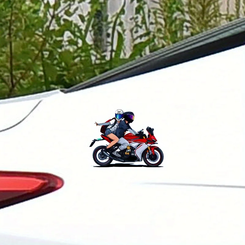Adesivo de Vinil Impermeável de Casal de Motociclistas em Desenho Animado, Decalque para Decoração de Carro e Capacete de Motocicleta