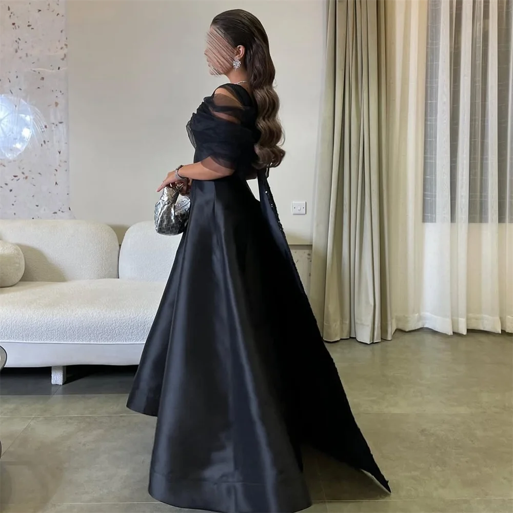 Платье для выпускного вечера с v-образным вырезом и открытыми плечами, вечерние платья из Саудовской Аравии, черное бальное платье из тюля, платья для вечеринок, платья de novia
