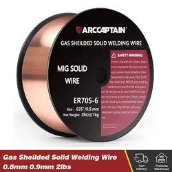 ARCCAPTAIN GAS Sheilded Solid MIG Welding Wire ER70S-6 0.8 0.9mm 1 Roll Solid Carbon Steel Low Splatter For MIG Welding Machine