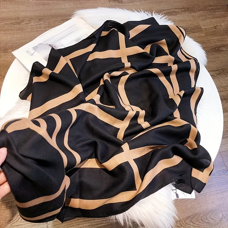 2025 New Color Block Striped Scarf Thin Breathable Linen Shawl Elegant Style Windproof Sunscreen Wrap For Women