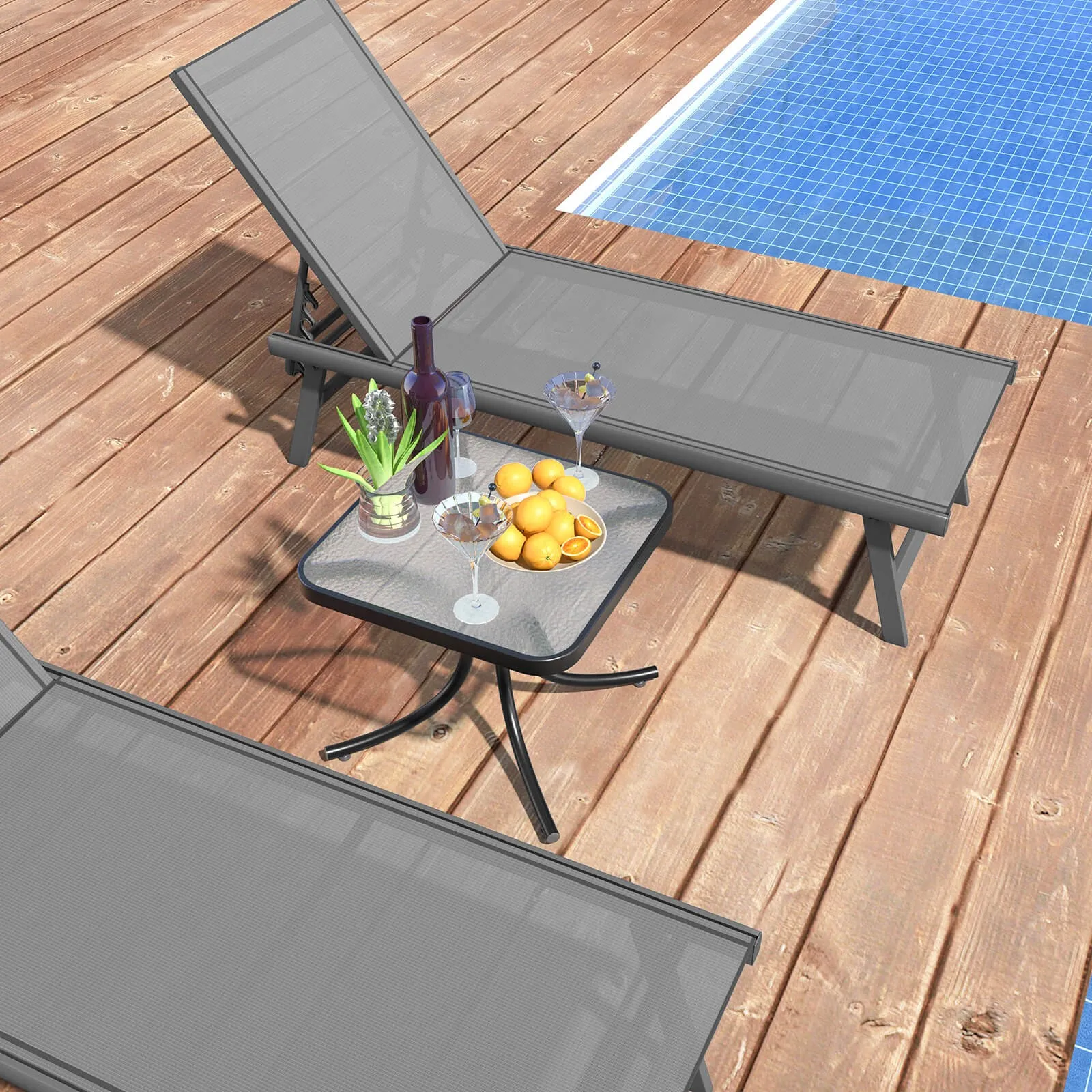 

Coffee Side Table 20" Square Tempered Glass Top Garden Deck