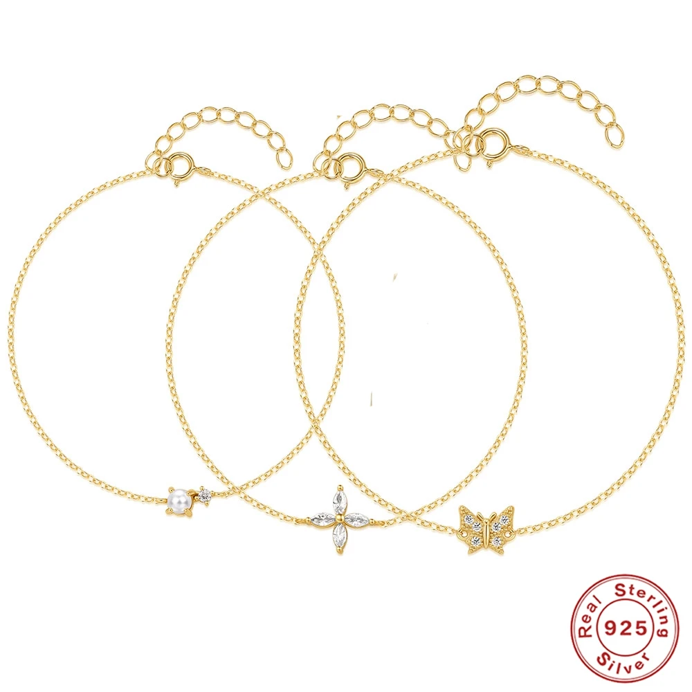 

AIDE стерлингового серебра 925 пробы, новые блестящие белые браслеты-цепочки с бабочкой и цирконием для женщин, простой жемчужный браслет, вечерние украшения в стиле бохо