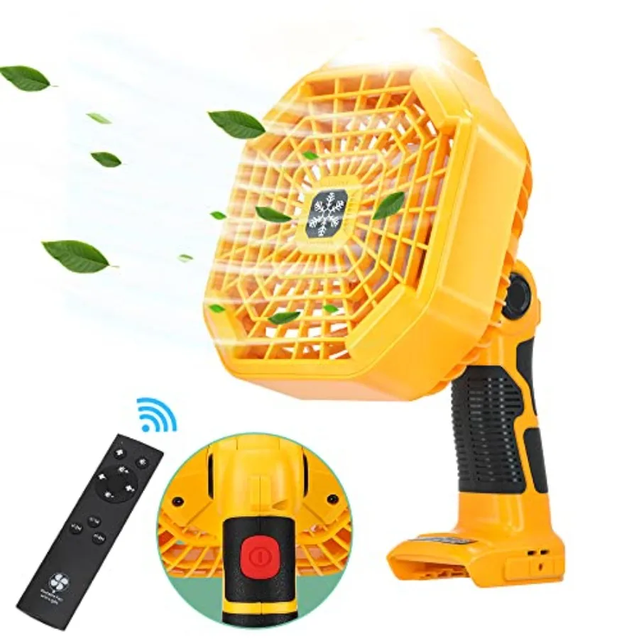 

Portable Fan for Dewalt 20v Battery, Cordless Jobsite Fan with LED Lamp, Remote, 4H Timing Function for Camping, Repairing, Gar