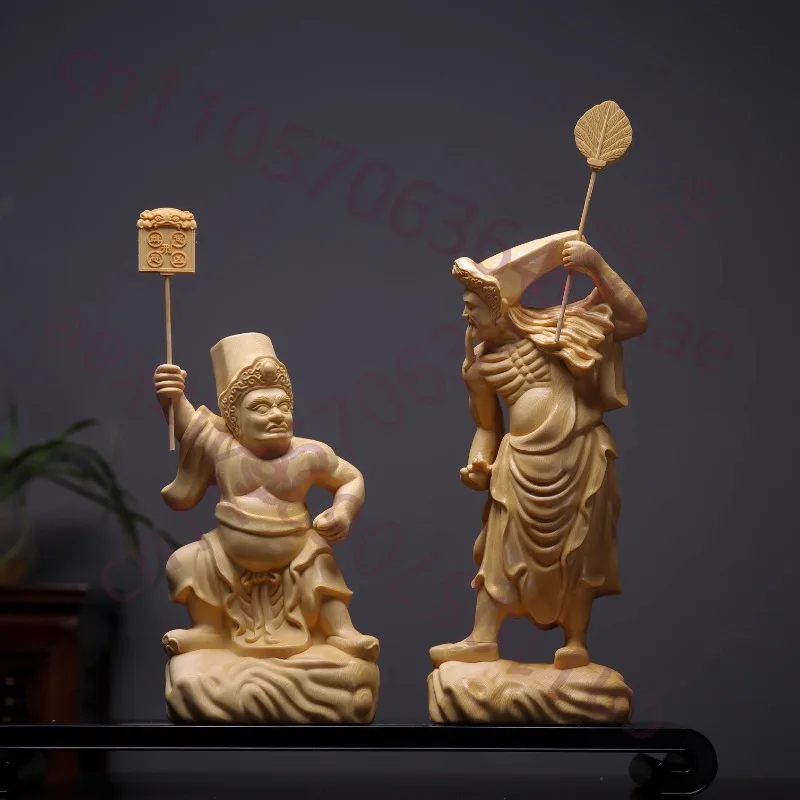 

Exquisite Canadian Cedar Wood Hand-Carved Heibai Wuchang Statues Folk Deity Figurines, Home Temple Decor Gifting
