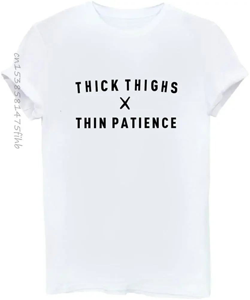 Premium Women's Thick Thighs Thin Patience Funny T-Shirt Cute Juniors Tops Teen Girl Tee Funny 90s T Shirt