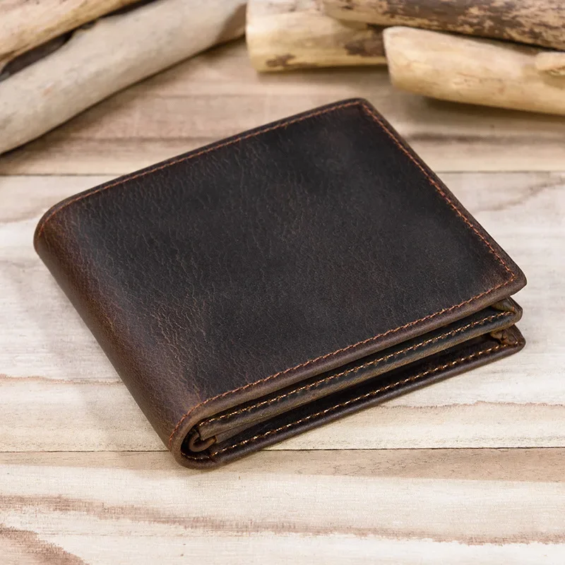 Vintage Men Wallet Genuine Leather Short Purse Wallet Men Small Slim Coin Purse Bifold Carteira Slim Male Coin Wallet Cowskin