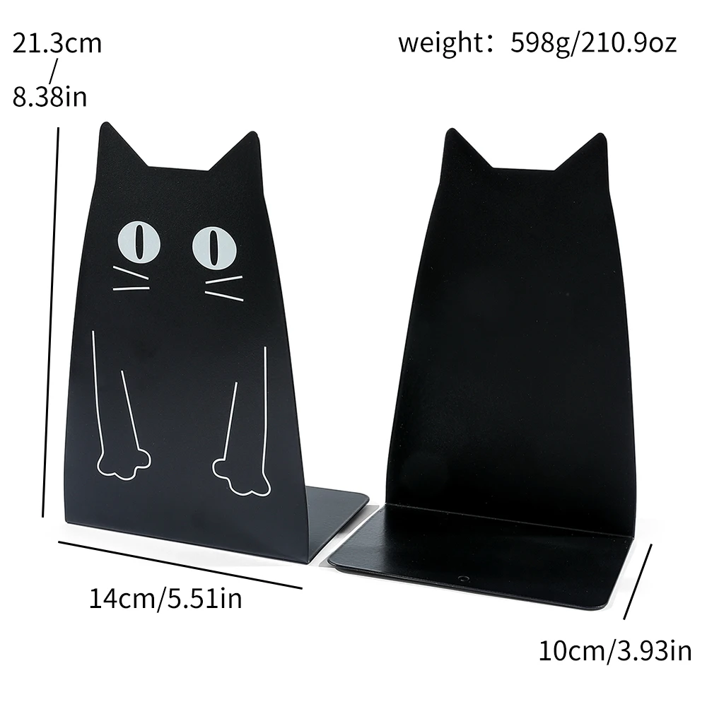 Black Funny Cat Bookends Metal Animal Pet for Students Teachers Bookends Book Support Notebook Material File Storage Rack