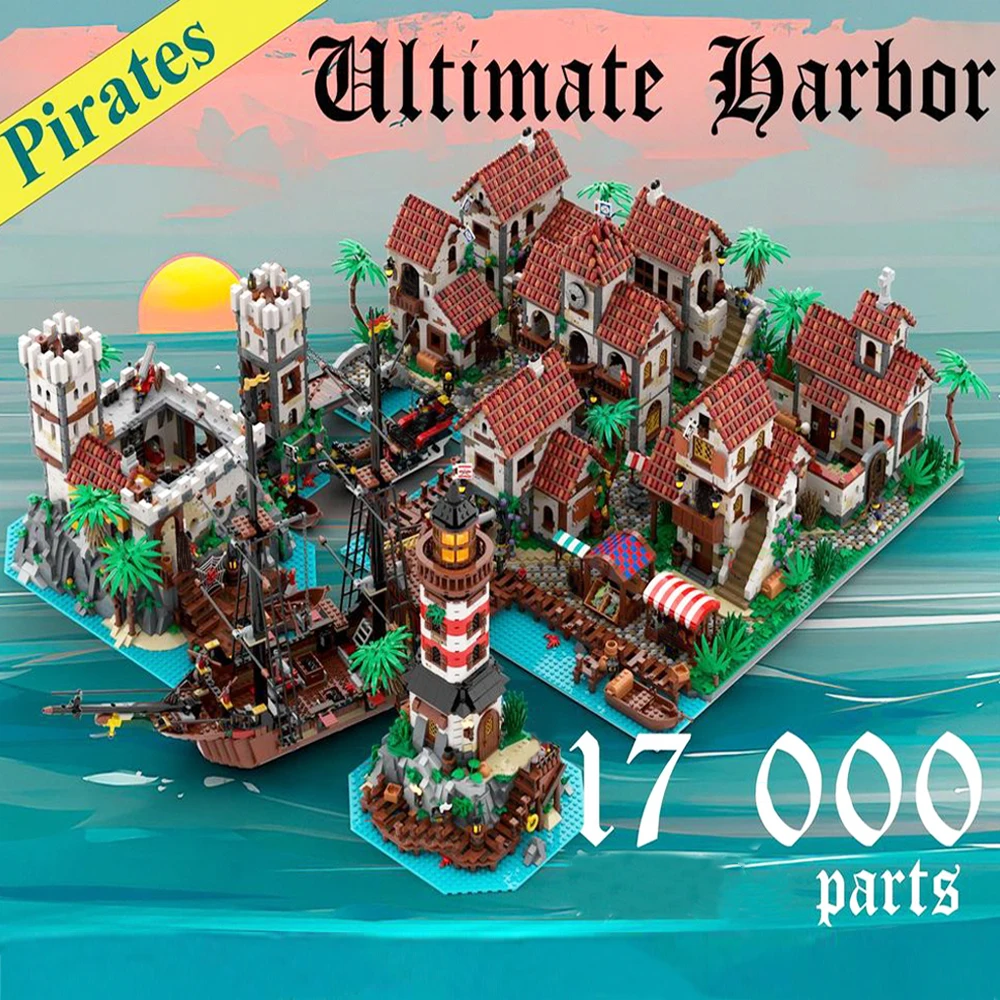 New medieval Pirate Series MOC Ultimate Pirates Harbor Pirates Town DIY creative ideas children Toys Gift building blocks