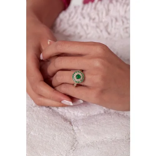 Round Model Emerald Cubic Zirconia sterling Silver Authentic Ring