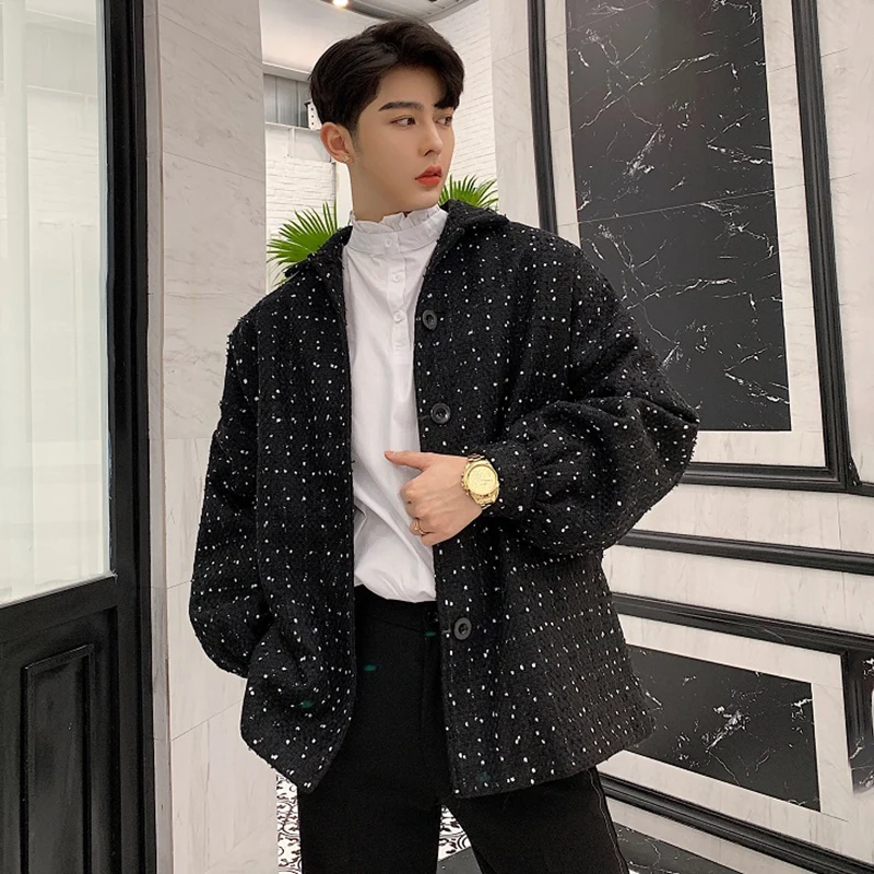 LUZHEN 2026 New Trendy Sequin Decorate Textured Loose Casual Jacket Men's High Quality Woolen Elegant Korean Fashion Coat JY9437