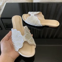 Shiny Faux Pearl Detail Flat Sandals Women Summer Fashion Open Toe Outside Beach Shoes Woman Casual Comfortable Flats Slippers - Image 3