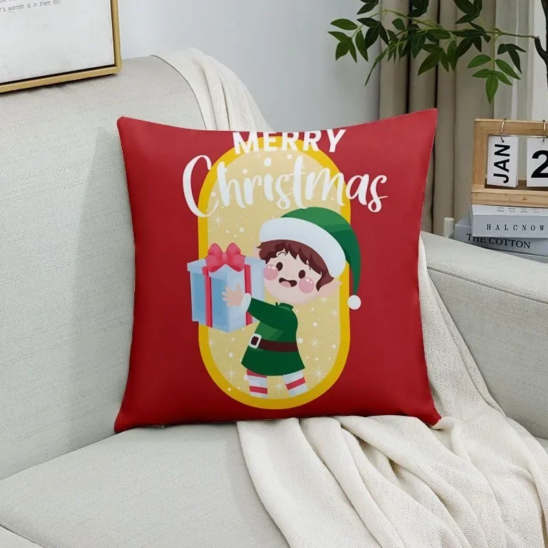 Merry Christmas Pillow Cover Sofa Living Room Cushion Cover Office Waist Pillow Bedside Square Pillowcase Removable