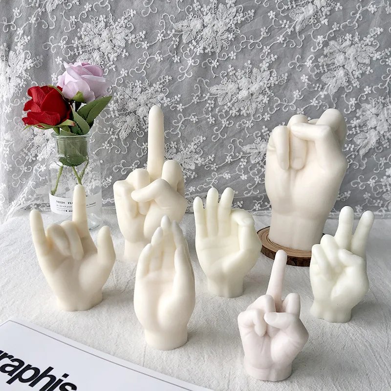 

3D DIY Middle Finger Candle Silicone Mold Gesture Aromatherapy Plaster Art Soap Resin Crafts Making Tools Holiday Party Gifts