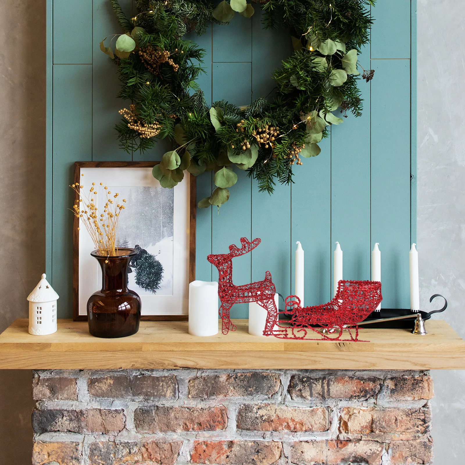 

1Set Reindeer Sleigh Decorative Christmas Ornament Desktop Decor Holiday Party Layout Supplies Reindeer and Sleigh Set