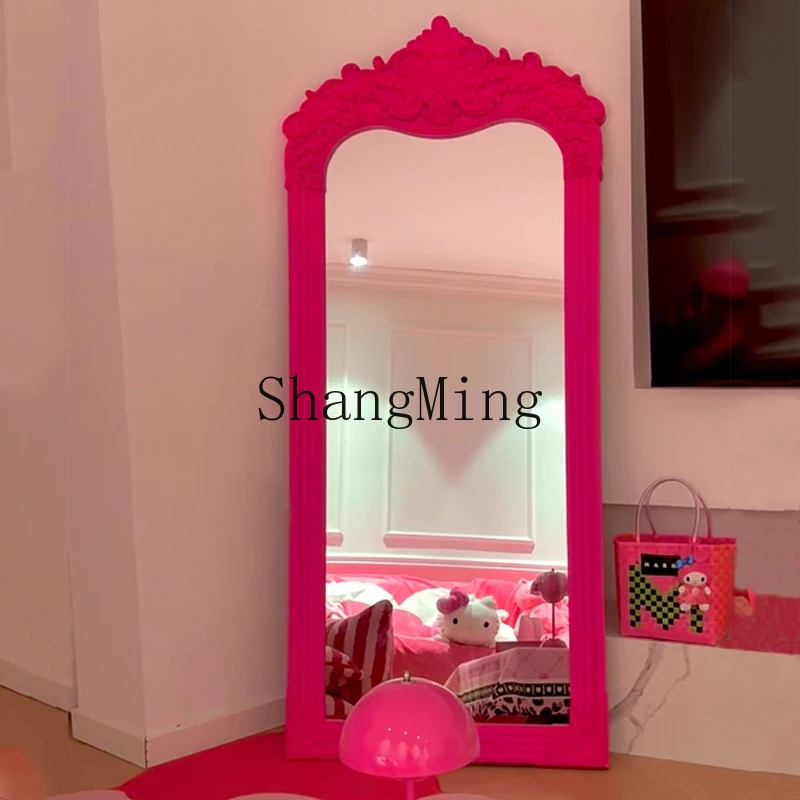 

CL Retro Dressing Mirror Carved Full-Length Mirror Clothing Store Fitting Light Luxury Creative Home Floor Mirror