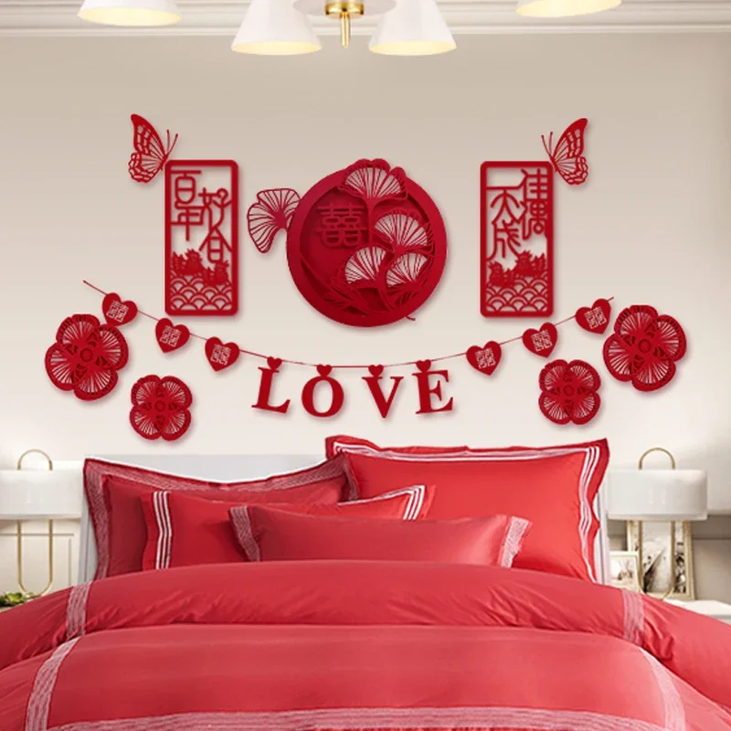 Lotus pond moonlight three-dimensional  house creative non-woven fabric happy character wall sticker wedding room decoration