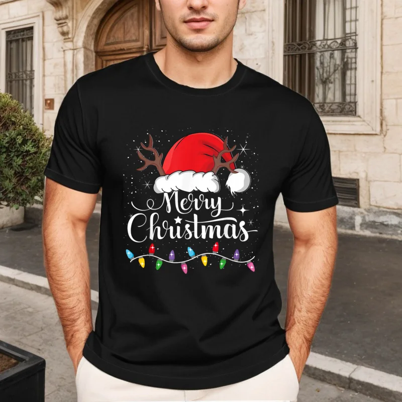 Merry Christmas Red Santa Hat T Shirts Short Sleeve Hip Hop Male Mother Day Tops Tees Print T Shirt Crew Neck Combed cotton