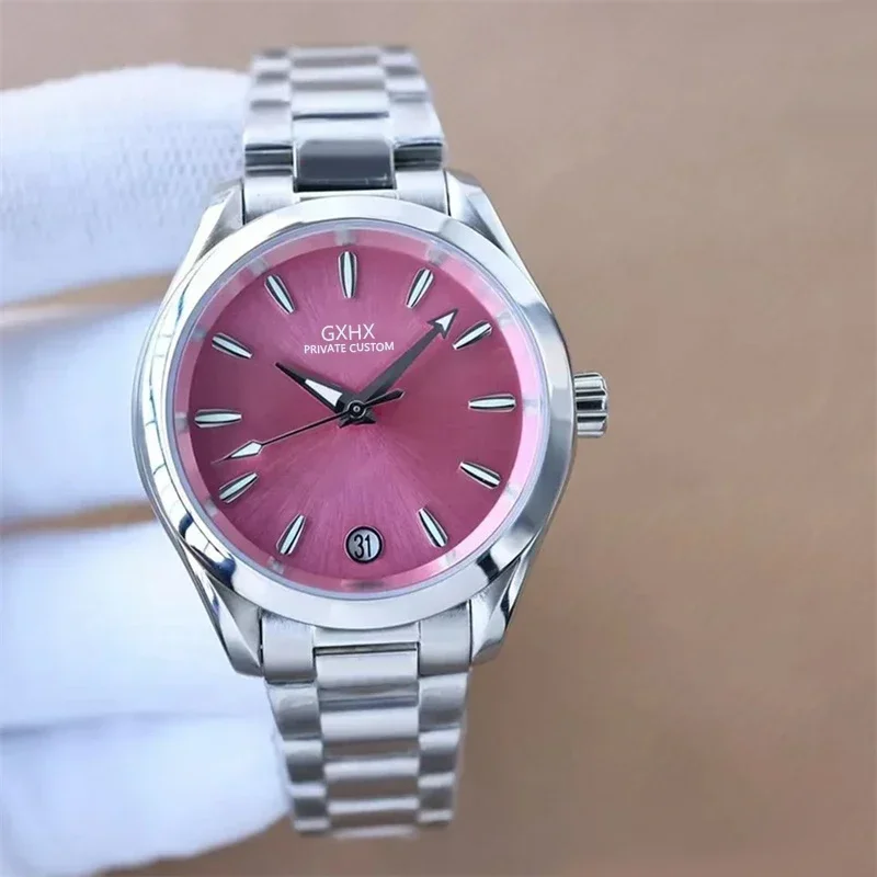 Luxury New Women Automatic Mechanical Movement Watch Stainless Steel Black Blue Strap Sapphire 34MM