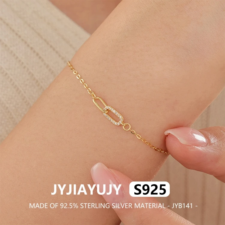 

JYJIAYUJY 100% Whole Original Sterling Silver S925 Charm Bracelet In Stock 15MM Interlocking Fashion Daily Wear JYB141