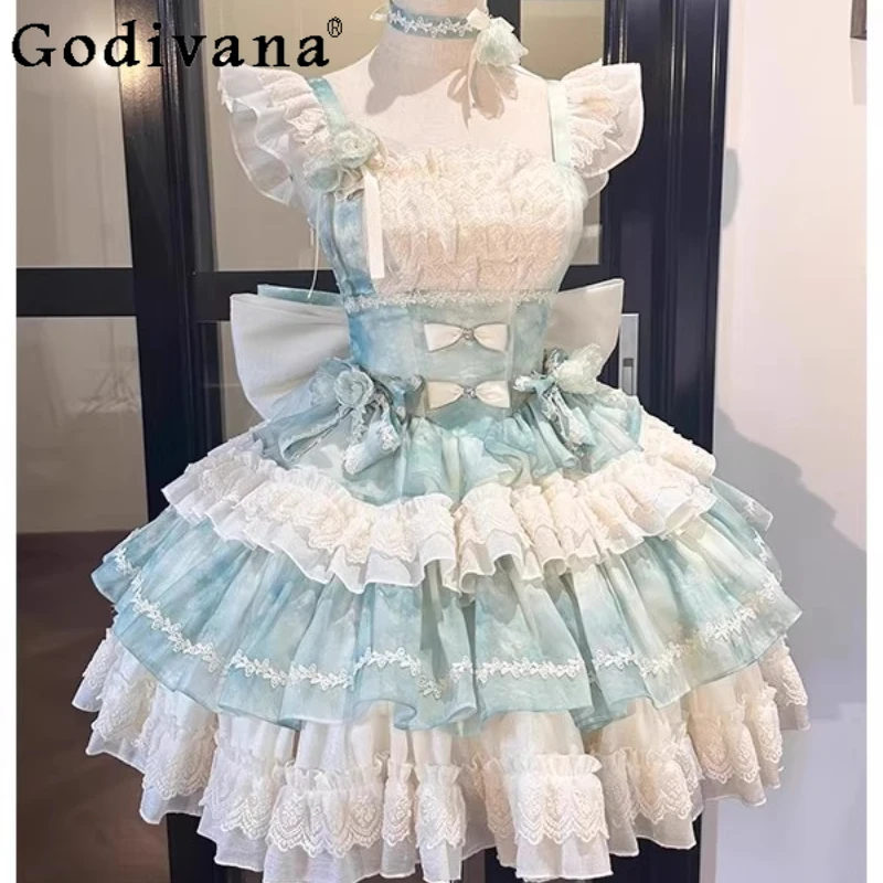 

Daily Wear Ceremony Dress for Women Birthday Date Lolita Princess Cake Dress Ballet Style Girl's Big Bow Trailing Dress