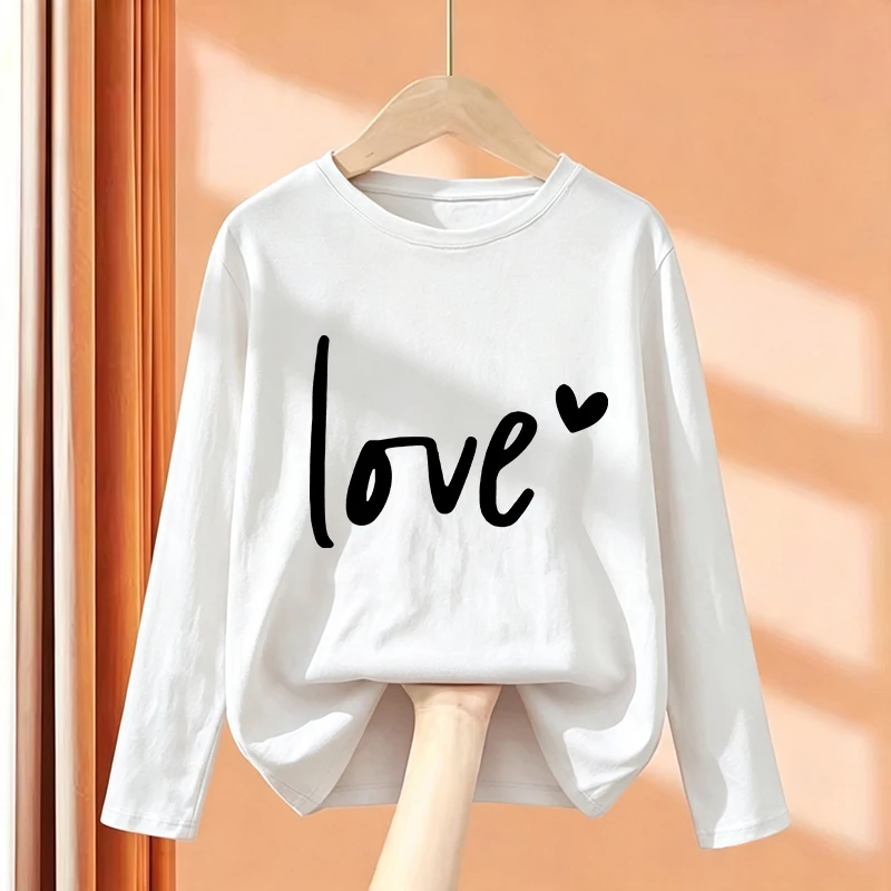 New Love Heart Printed Design T Shirts Long Sleeve Kids Children's T-shirt Boys Girls Autumn Winter Casual Top Tee