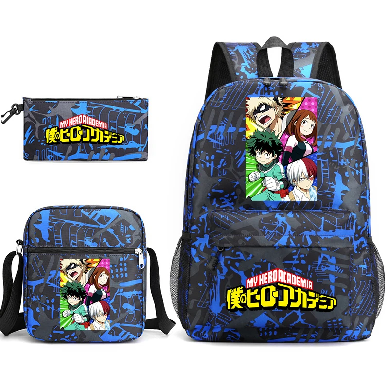 

My Hero Academia anime print student school bag set teenagers backpack pencil case shoulder bag 3-piece set