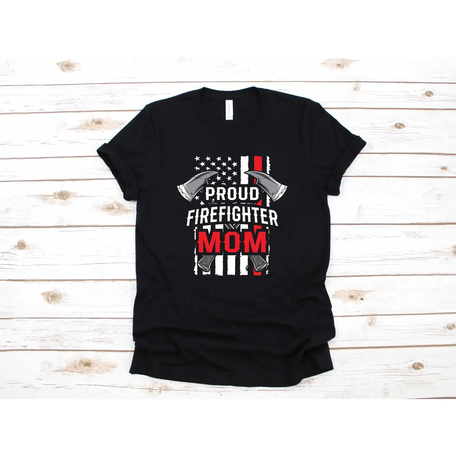 Firefighter Mom Thin Red Line American Flag T Shirt Long Sleeve SweaT  vintage Washed streetwear Comfortable Slightly