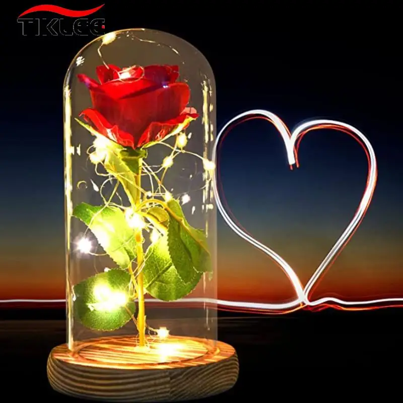 

Valentine's Day Gift 3D Glass Fairy Light Enchanted Rose Eternal 24K Gold Foil Flower Lights In Dome for Girl Kids Weeding Party