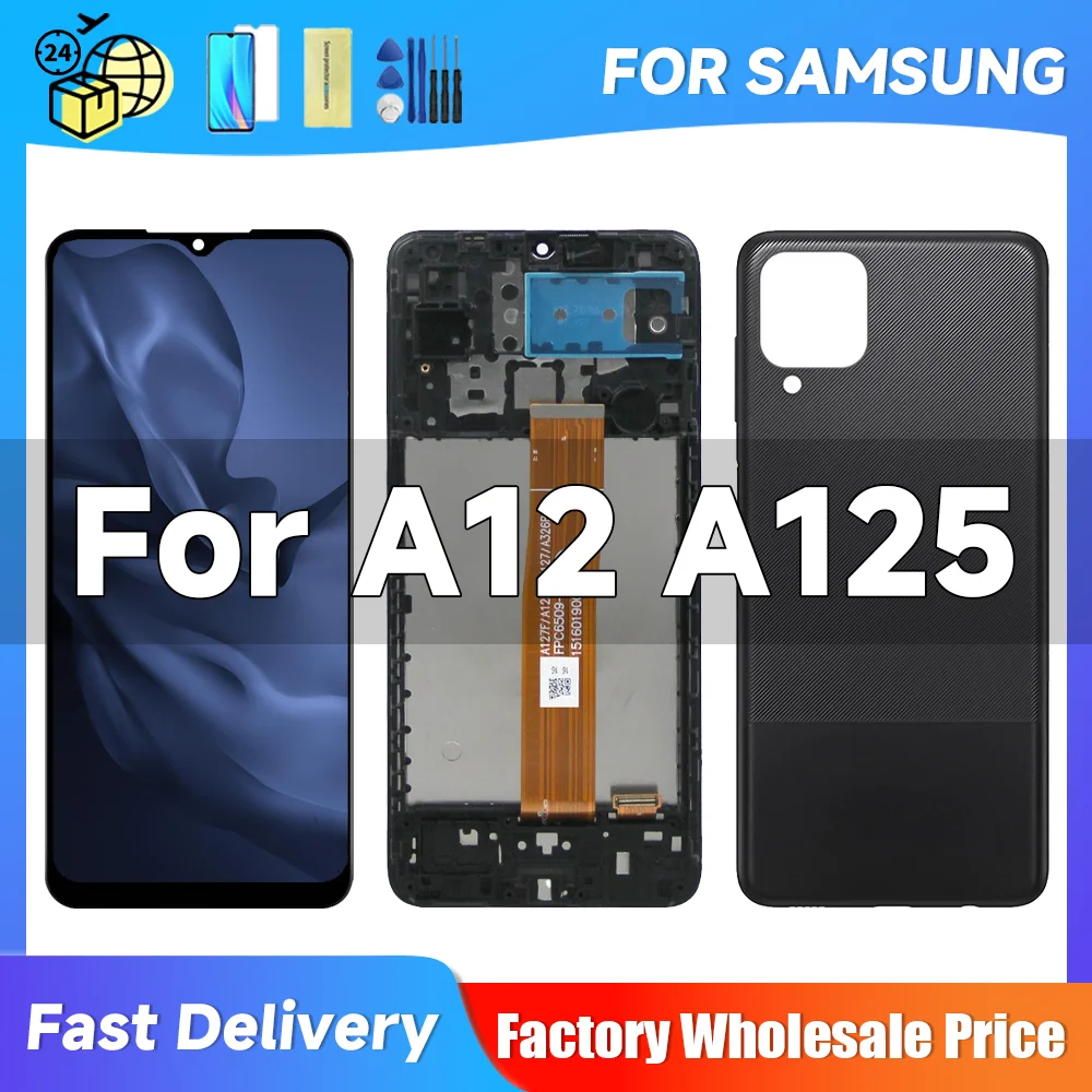 ЖК-дисплей 6,5 дюйма для AMOLED для Samsung A12 A125, сенсорный экран, дигитайзер в сборе для Samsung A12 SM-A12F/DSN с рамкой