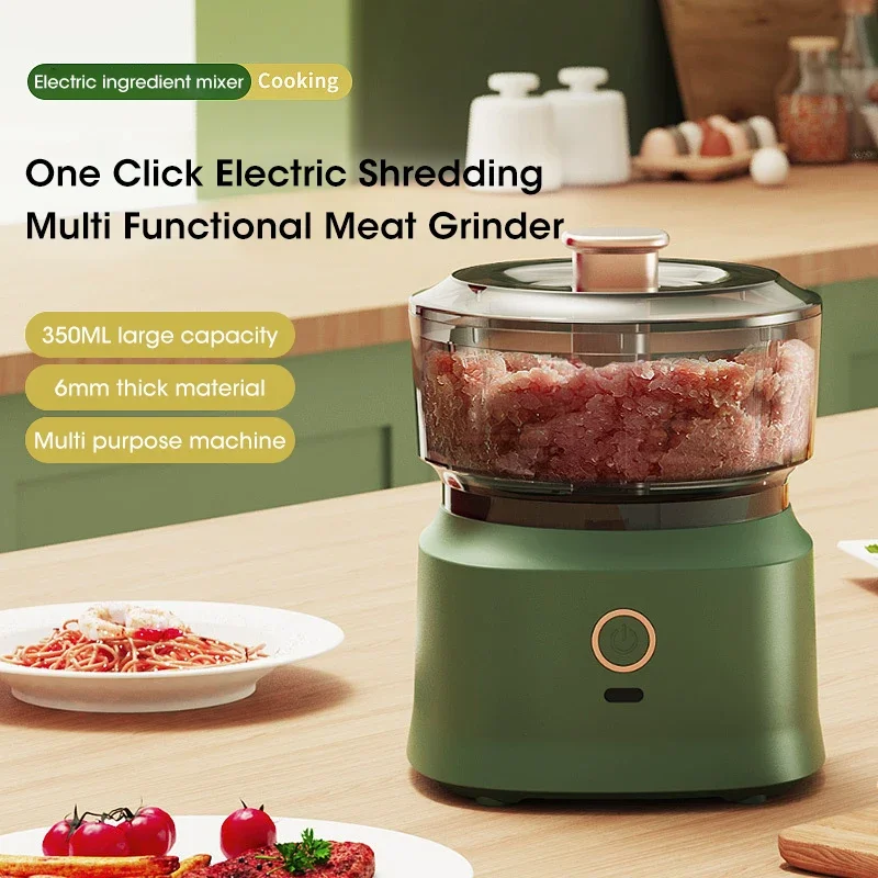 Electric Meat Grinder Garlic Blender Kitchen Food Crushing Multi-function Stirring Vegetable and Meat Mash Usb Charging 350ml