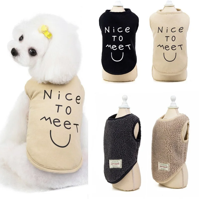 Warm Pet Dog Clothes for French Bulldog Solid Color Letter Print Cat Vest Two-Side Wearable Berber Fleece Winter Cat Clothing