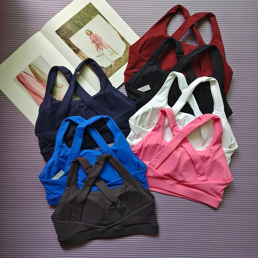 Solid Color Cross Back Sports Bra, Quick Drying Shock-Absorbing Pilates Yoga Vest, Running and Fitness Bra