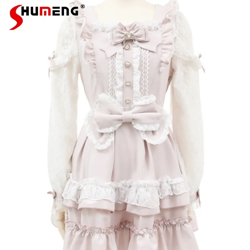 Japanese Liz Rojita Lace Off-the-Shoulder Dress Bow Mass-Produced Cute Cake Dress Lolita Style Sweet Slimming Vestidos De Mujer