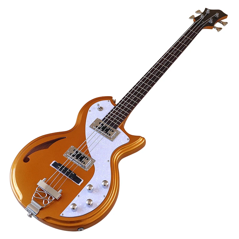 High Grade 4 String Electric Bass Guitar 43 Inch Neck Through Bass Guitar 22 Frets Metallic Gold with Korea-made Pickup