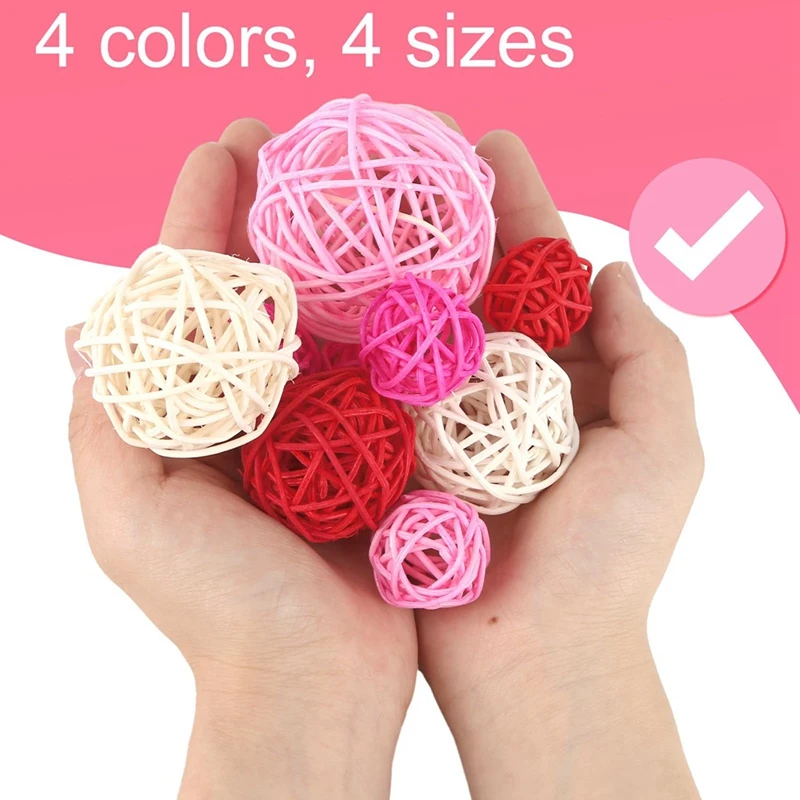 Wicker Rattan Balls Pink Rattan Balls For Wedding For Birthday Party Home Table Decor 42PCS