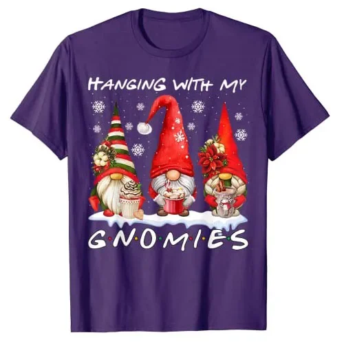 Funny Holiday T-Shirt Family Matching Xmas Costume Aesthetic Clothes Graphic Tees Hanging with My Gnomies Cute Gnomes Christmas