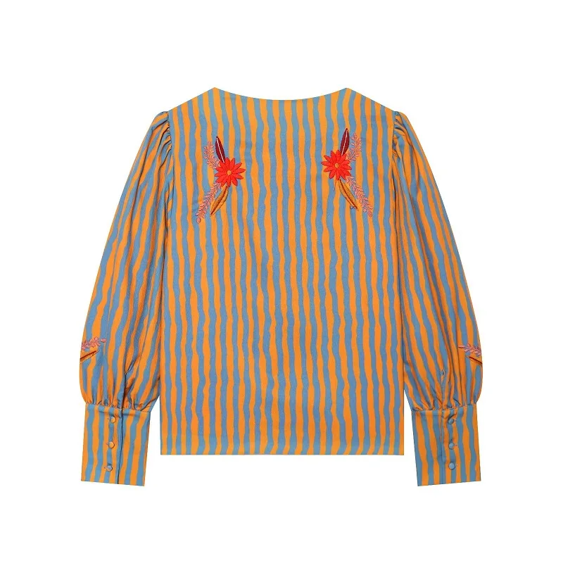 MUJER Gestreifter Damenmantel mit Stickerei, Offene Jacken für Frauen, Langarm-Freizeitjacke, Damen-Streetwear-Modejacken – Detail 3