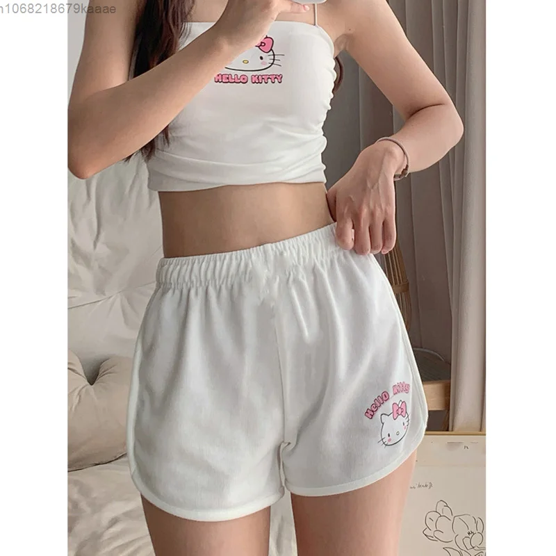 Sanrio Hello Kitty New Summer Cartoon Sleepwear Y2k Spicy Gir Student Camisole Shorts Home Clothes Sweet Cute Fashion Pajamas