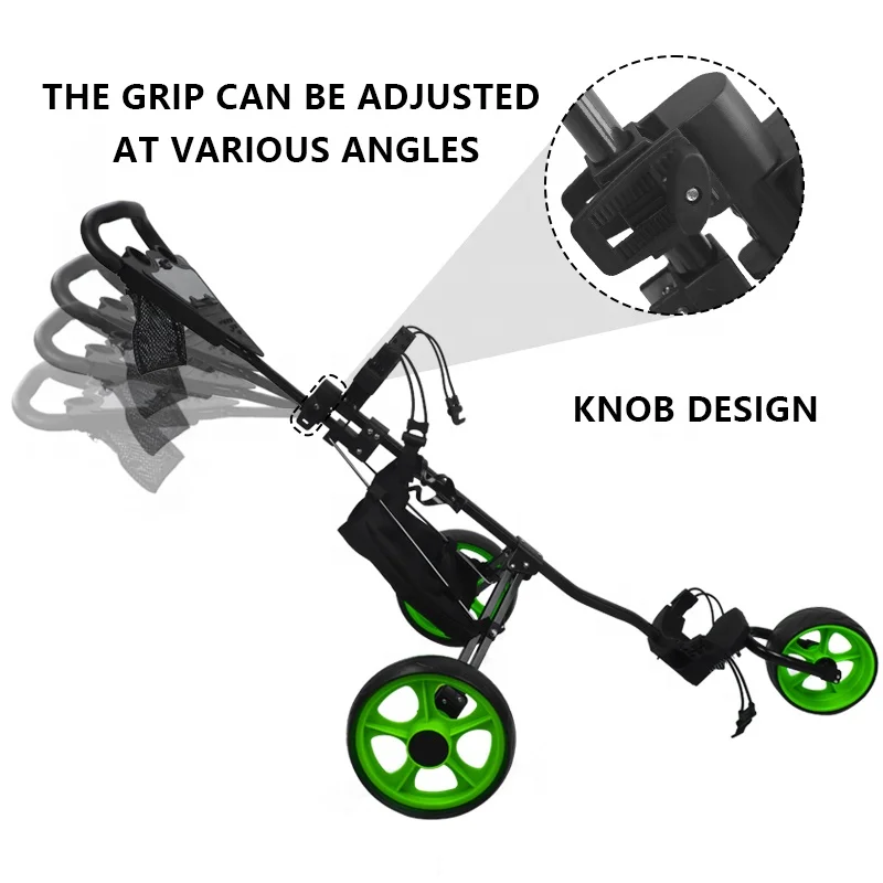 Portable Lightweight Quick Open Fold Golf Cart Adjustable Handle Golf Trolley With Foot Brake Cup Holder Waterproof Cooler Bag