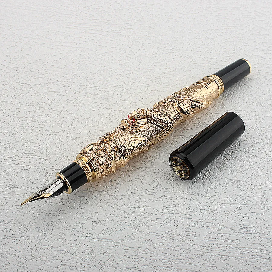 Imagem -02 - Dragon Spirit Jinhao Caneta-tinteiro Metal Nib Luxury Writing Ink Pen Escritório e Papelaria Escolar f 0.5 m 0.7 mm