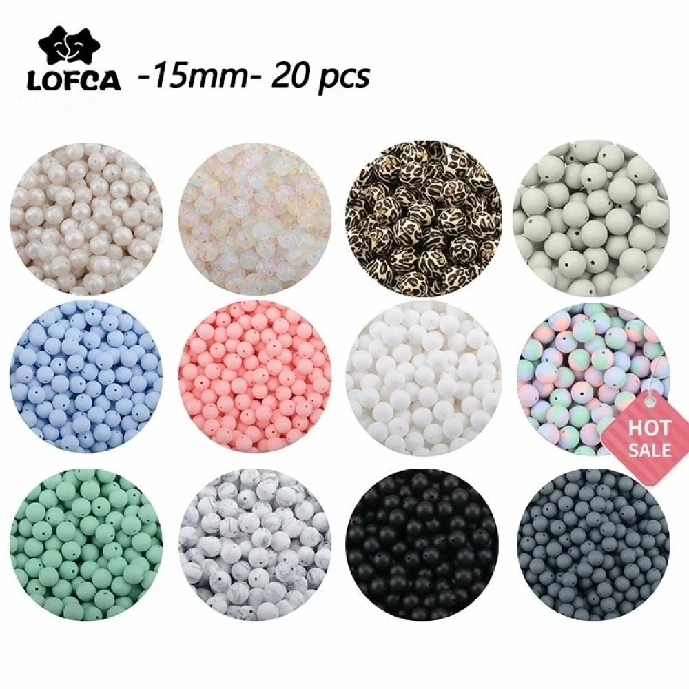 LOFCA Wholesale 20pcs/lot Silicone Beads 15mm Round Shaped Loose Tie Dye Beads Baby Teething Toys DIY Food Grade Chewable Beads