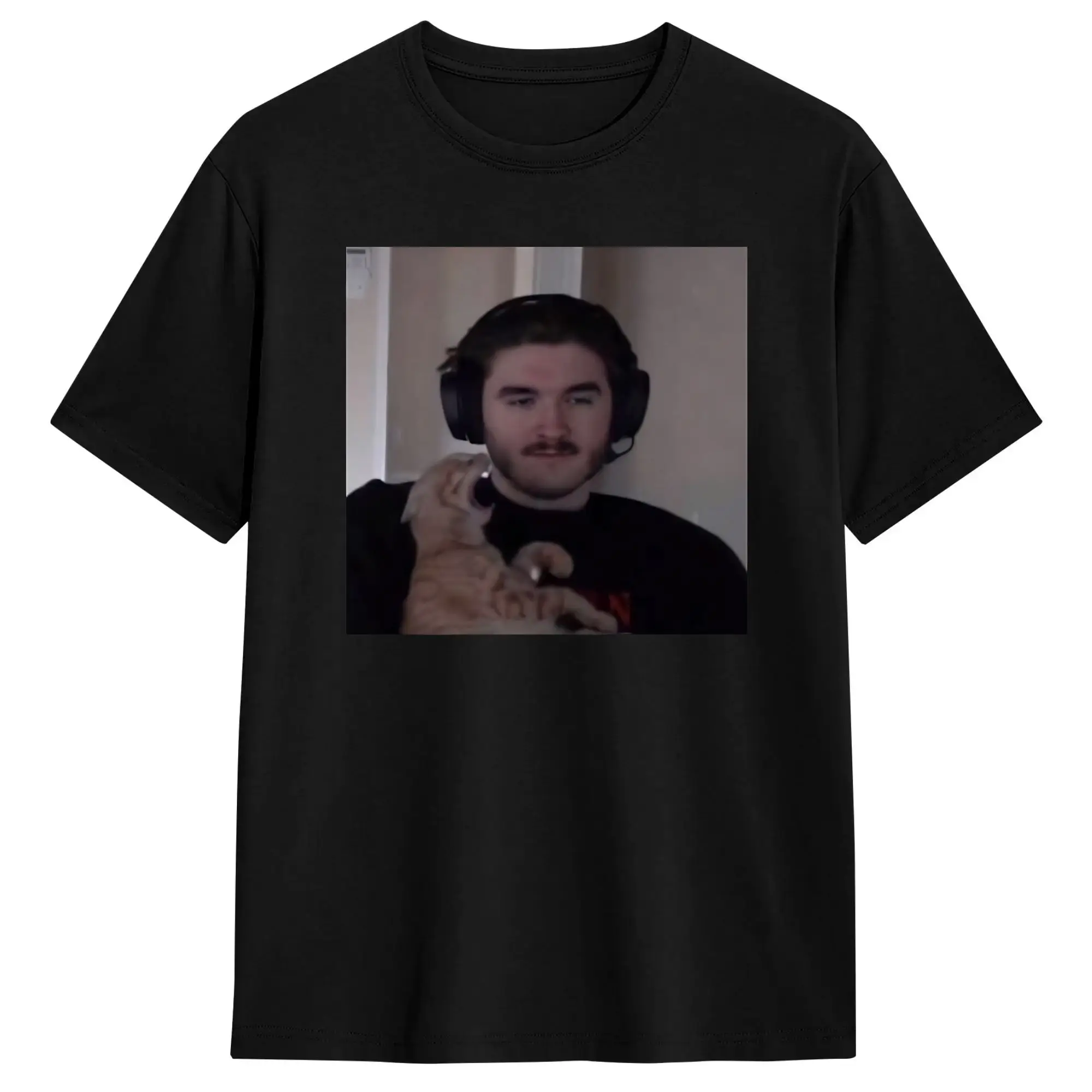 Men Jschlatt Streamer Cat Bite Cheek Meme Portrait T Shirts Cotton Tops Summer Vintage Short Sleeves T-Shirt O Neck Tshirt