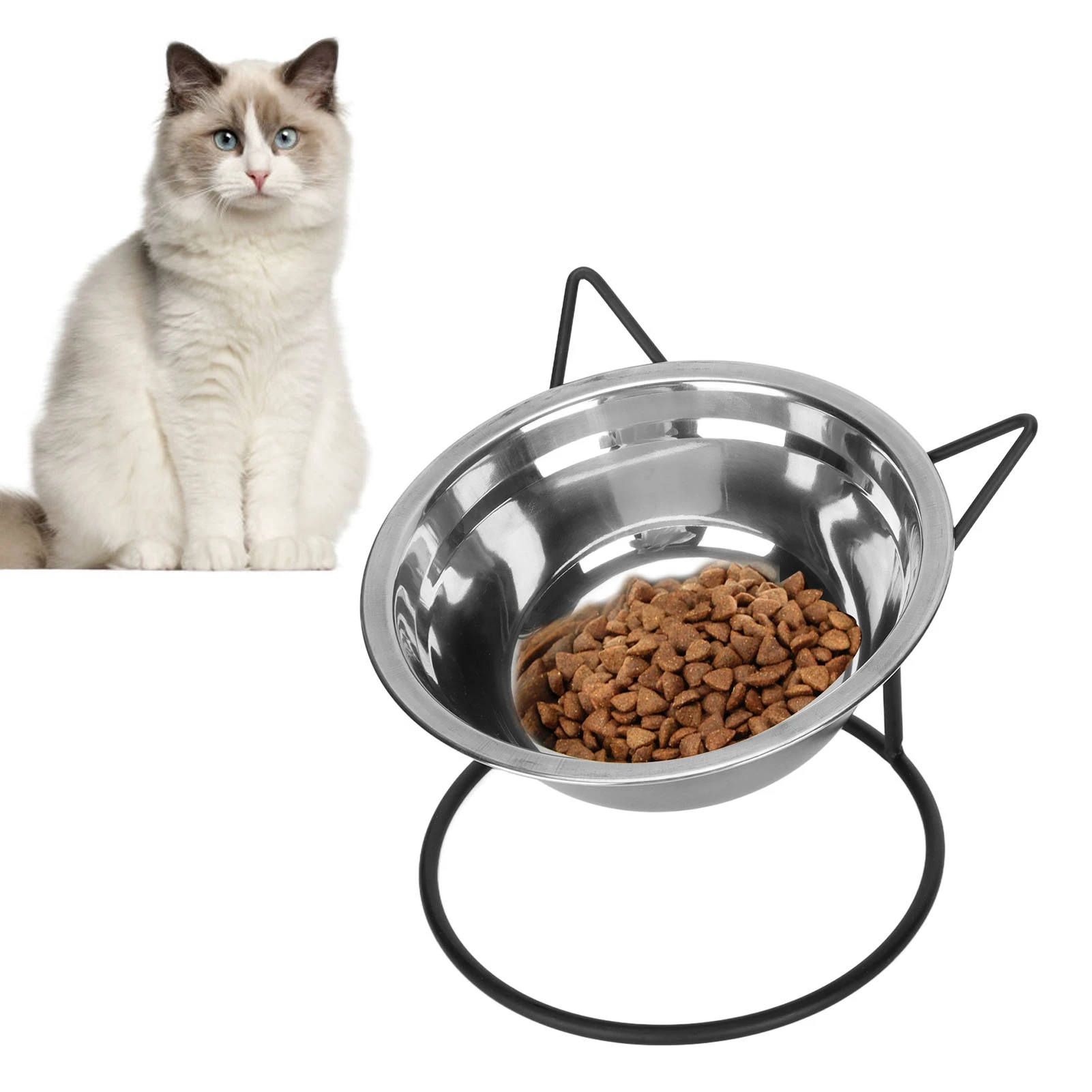 Pet Bowls Cute Cat Ears Shape Stainless Steel Elevated Dog Feeder Bowl With Stand For Cats Dogs