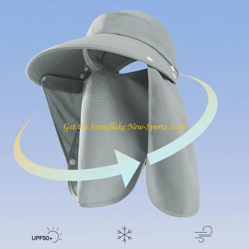E56D Wide Brim with Face Cover and Neck Flap Hiking Hat Adjustable Caps for Women Men