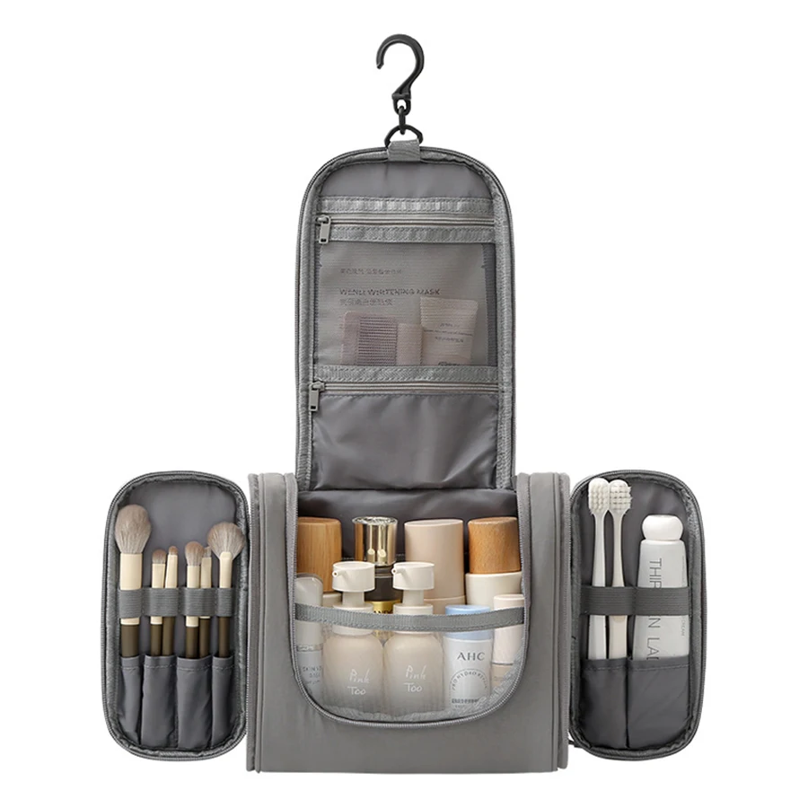Double Open Hanging Hook Toiletry Bag Large Capacity Multi Compartment Portable Travel Cosmetic Makeup Storage Organizer Pouch