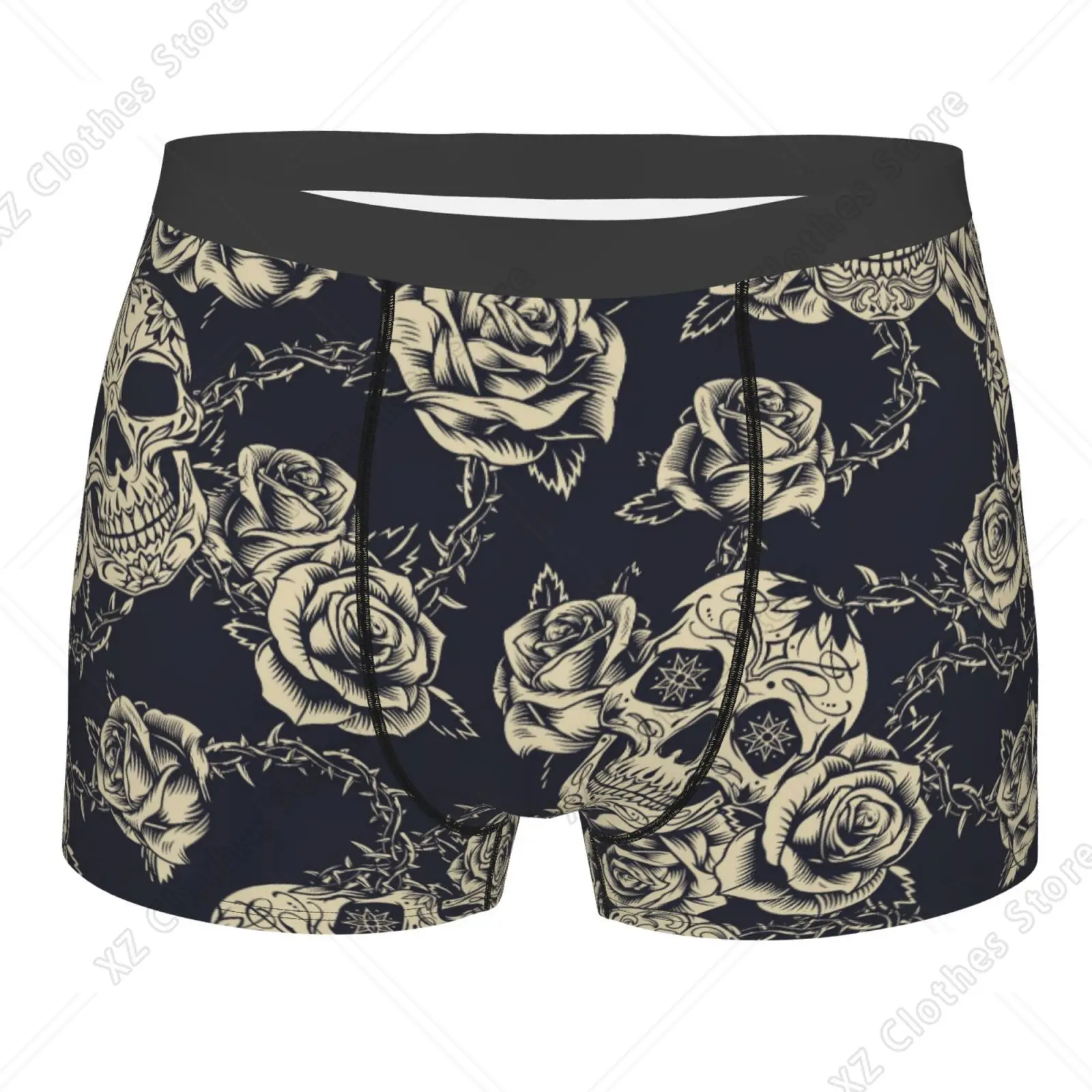 

Vintage Tattoo Skull and Rose Men Underwear Boxers Breathable Mens Boxershorts Men's Panties Underpants Man Boxers Briefs Trunks