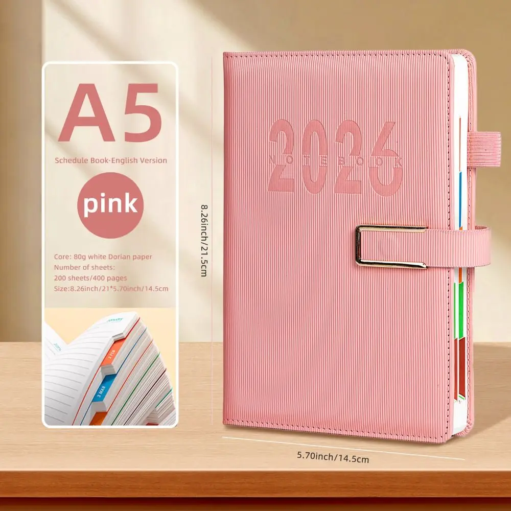 English 2026 Schedule Planner Notepad 12 Months Wear-resistant a5 Agenda Planning Notebook Simple Thick Paper