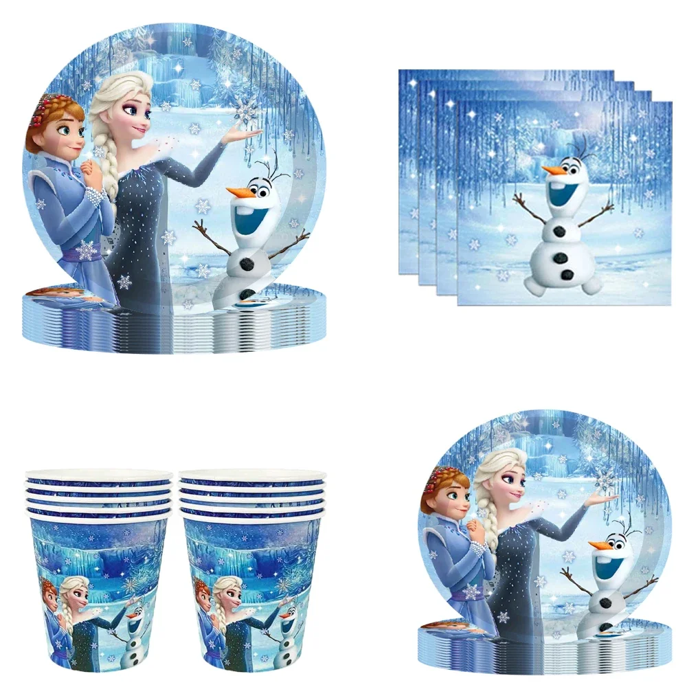 

Disney Frozen happy birthday party paper Disposable Tableware Series for 10 guest baby shower girl favor event party decoration